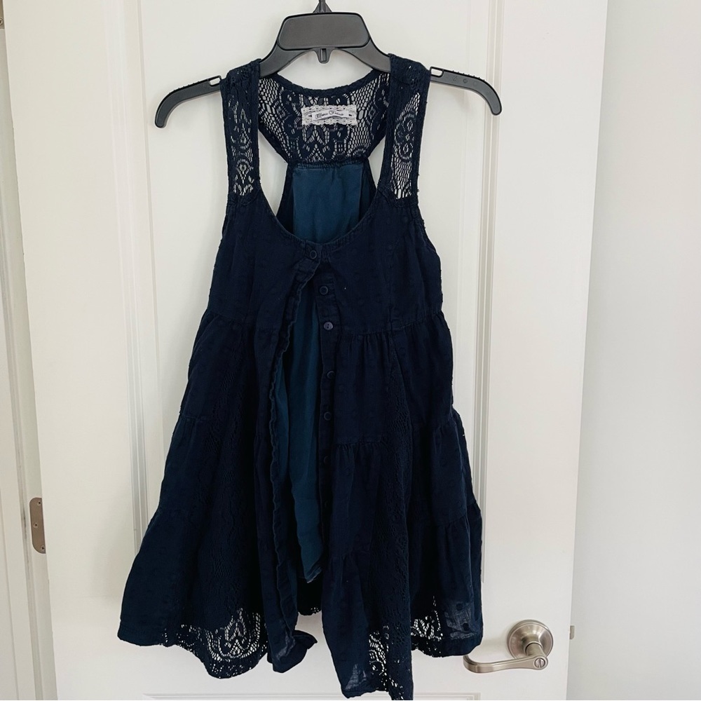 Classic T-Shirts Navy Blue Lace Layered Tank Top Size S - Picture 2 of 11